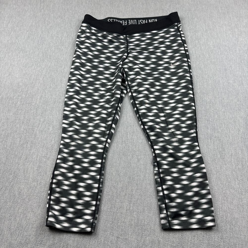 Nike‎ Pro Leggings Womens Large Black Relay Printed Crop Running Capri Yoga Gym